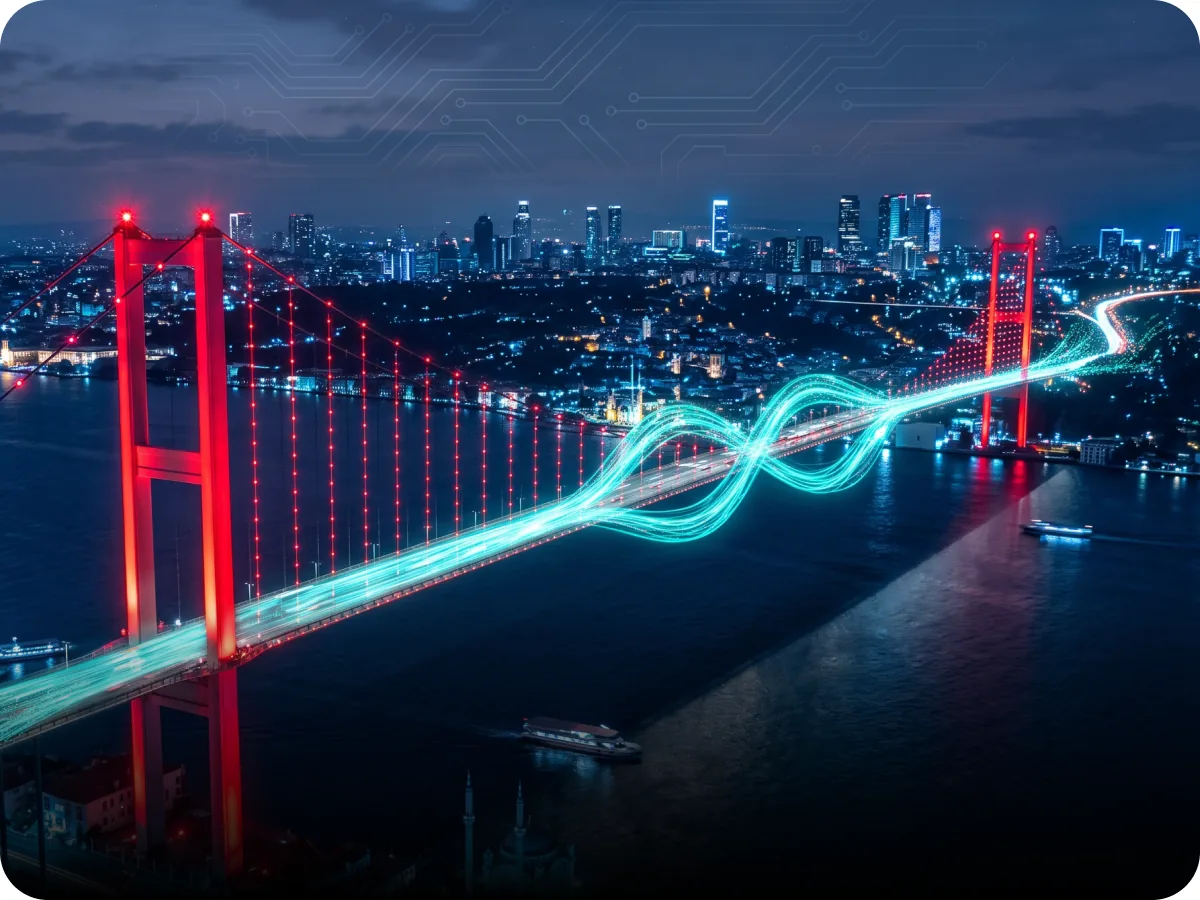 Data flowing over the Bosphorus Bridge in Istanbul